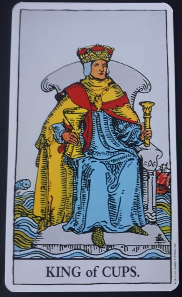 The King of Cups tarot card from the famous Rider Waite Tarot Deck