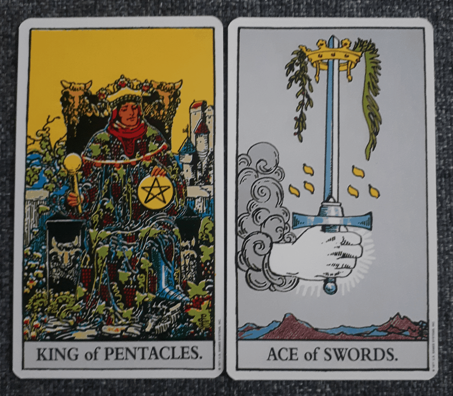 King of Pentacles and Ace of Swords combination