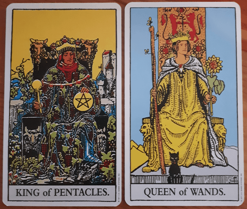 king of pentacles and queen of wands combination