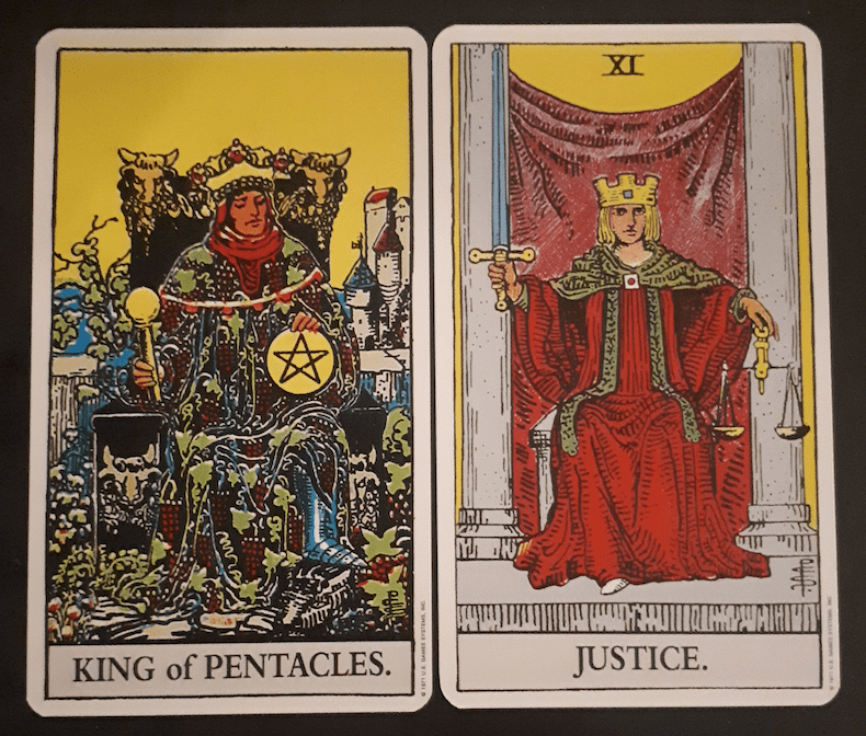 King of Pentacles and Justice combination