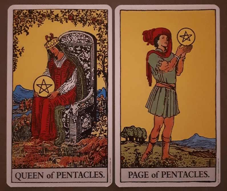 queen of pentacles and page of pentacles combination