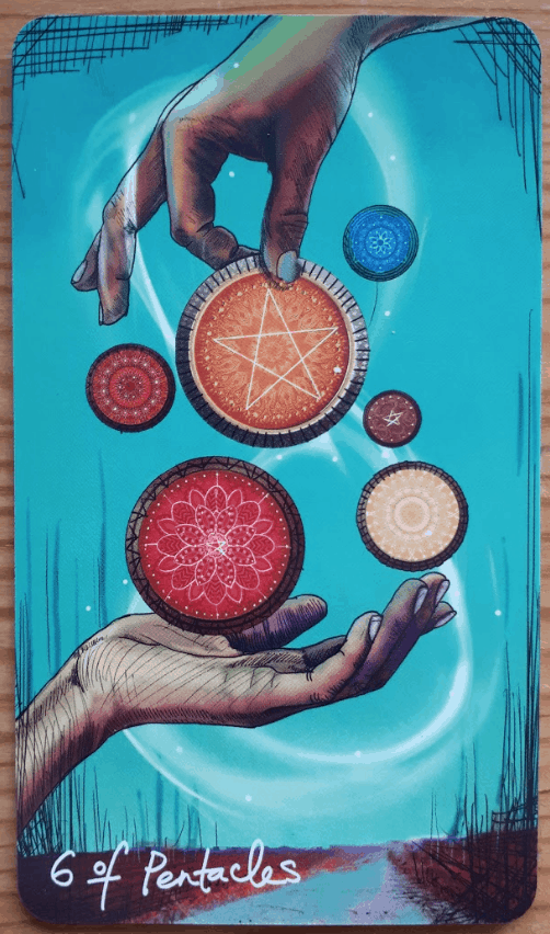 6 of pentacles from the Light Seers Tarot Deck
