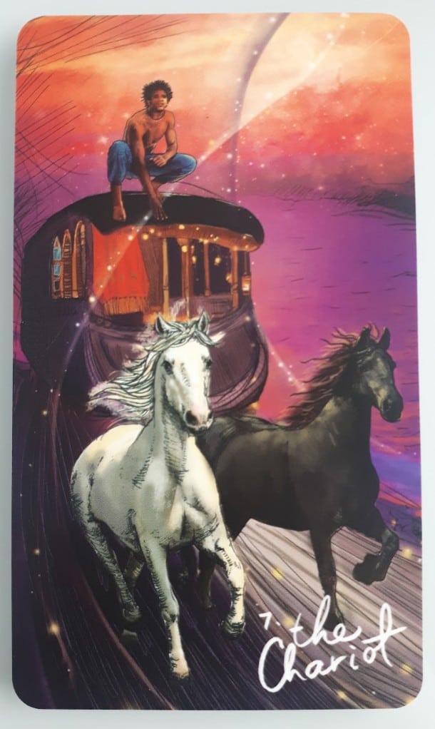 The Chariot tarot card from the Light Seer’s Tarot Deck