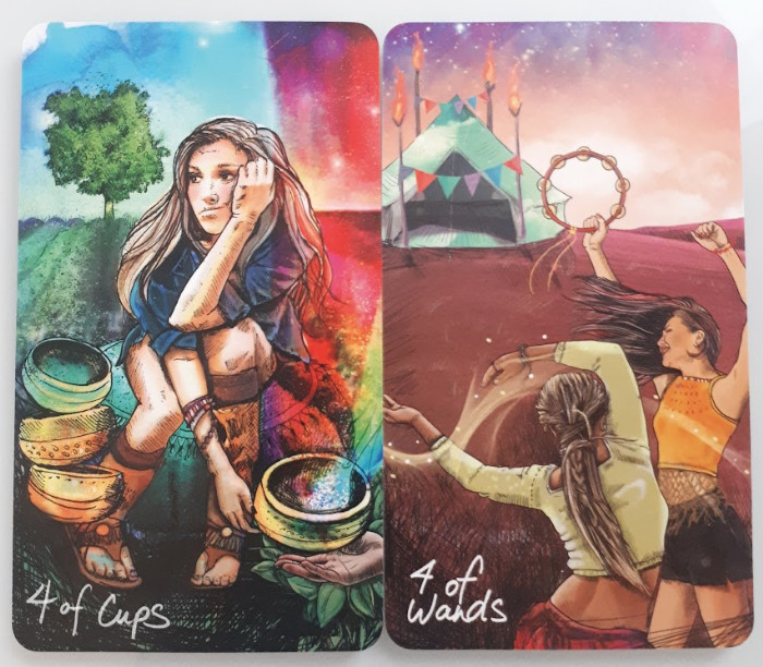 4 of cups and 4 of wands tarot card combination
