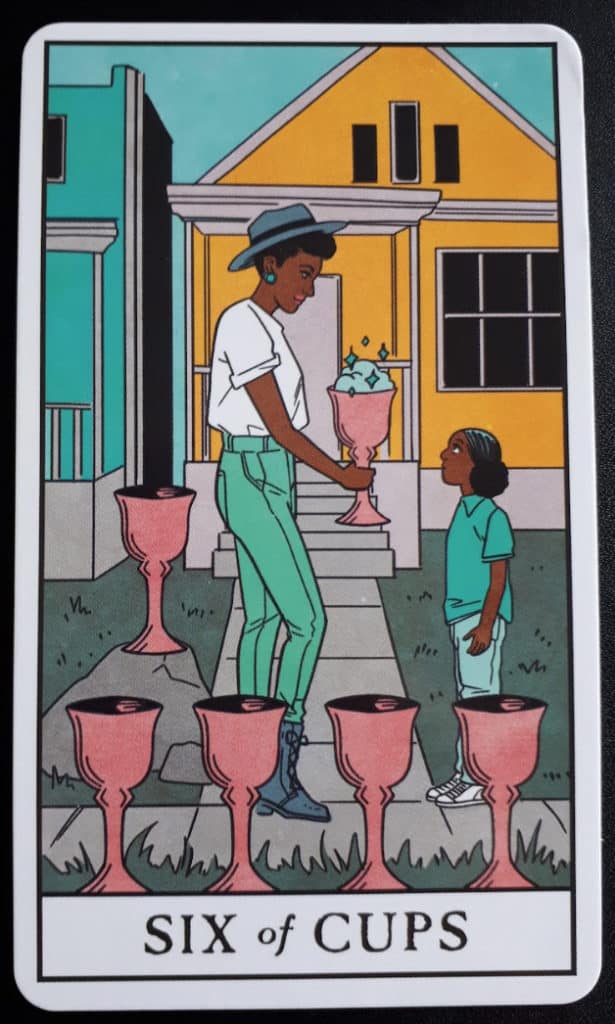 The 6 of Cups tarot card from the Modern Witch Tarot Deck