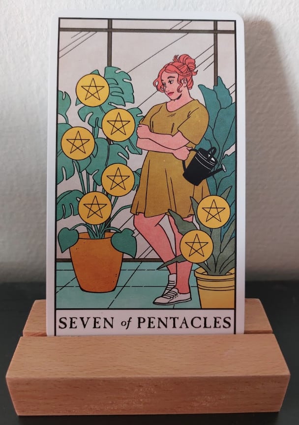 seven of pentacles tarot card from the Modern Witch tarot deck